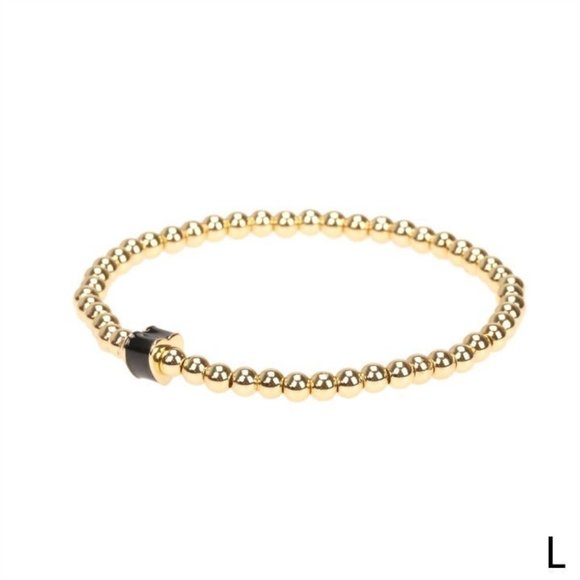 Gold plated beaded and color enamel bead stretch bracelet - Picture 14 of 15